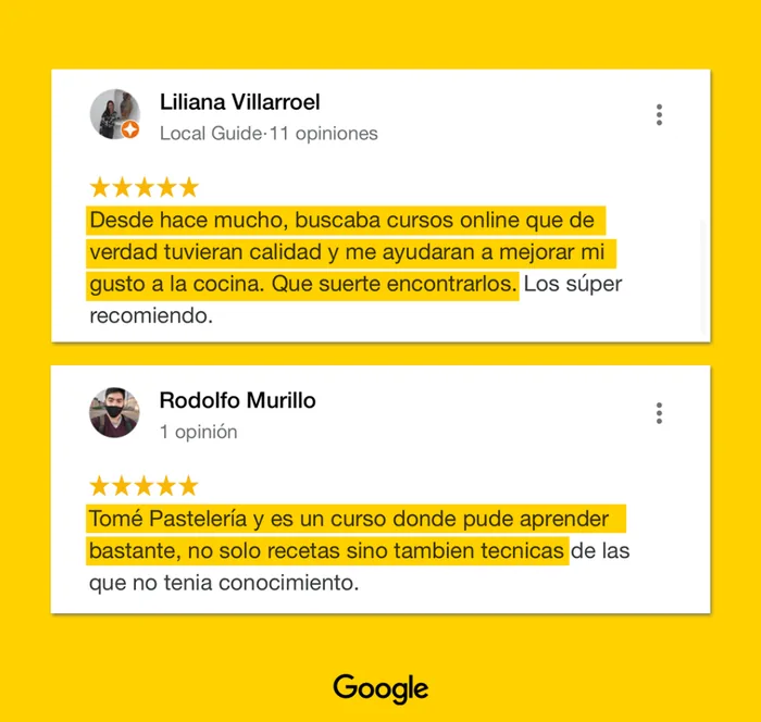 Reseña real en Google de una alumna del curso