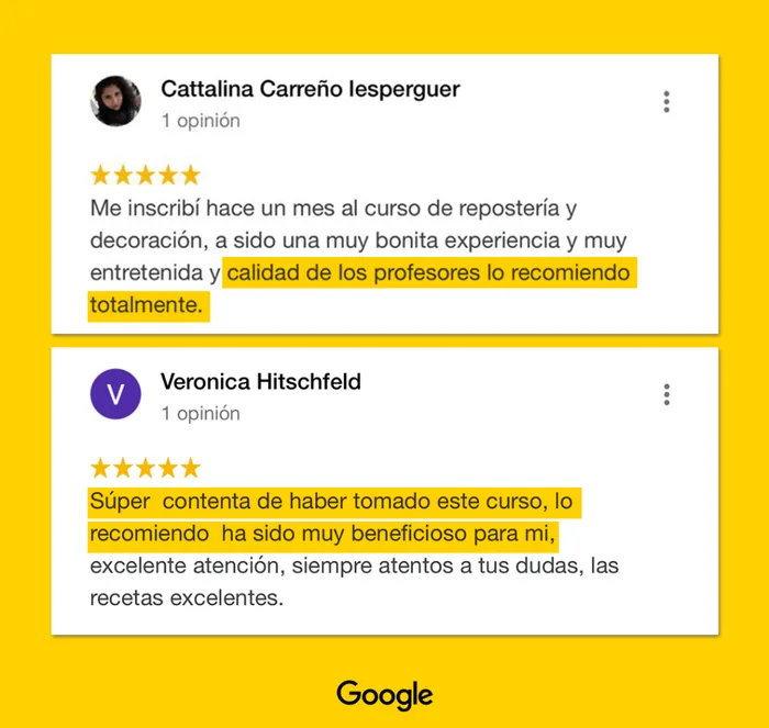 Reseña real en Google de una alumna del curso